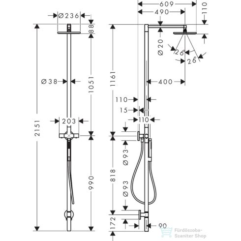 Hansgrohe AXOR Starck termosztátos zuhanyrendszer alaptest nélkül,csiszolt fekete króm 12672340