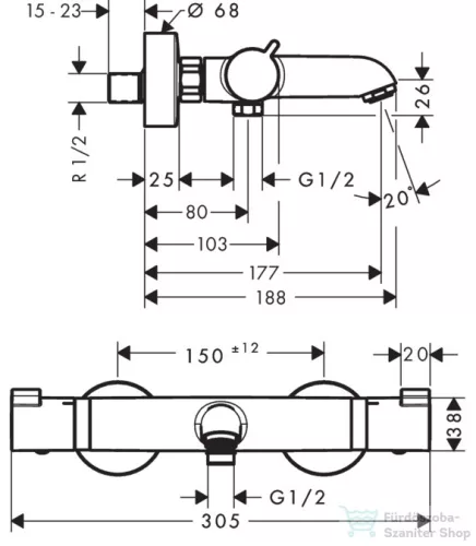 Hansgrohe HG Ecostat Comfort falsíkon kívüli kádcsaptelep DN15 króm 13114000