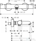 Hansgrohe Ecostat Termosztátos kádcsaptelep Comfort, falsíkon kívüli szereléshez 13114990