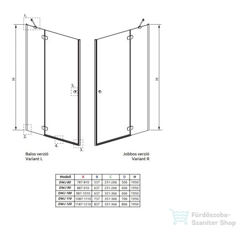 Radaway Torrenta DWJ 90 zuhanyajtó balos 131900-01-01