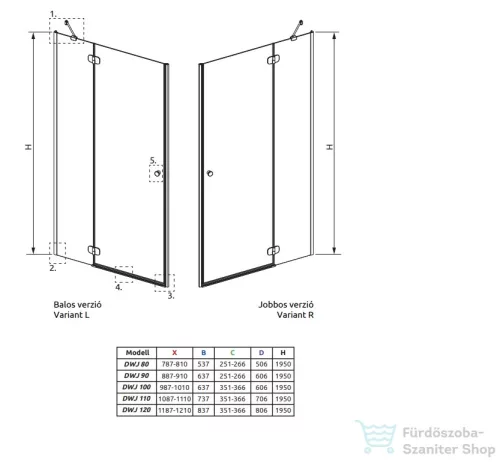Radaway Torrenta DWJ 80 zuhanyajtó jobbos 132010-01-01