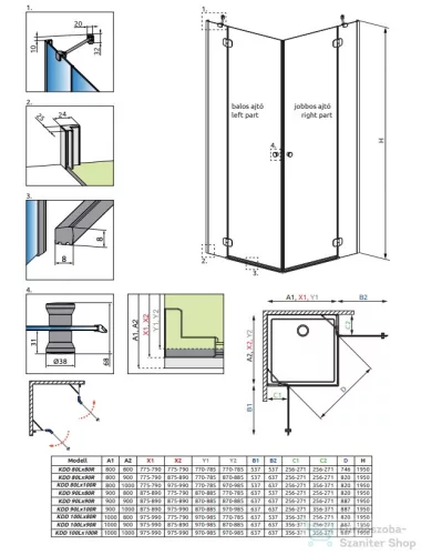Radaway Torrenta KDD 80Bx90J szögletes zuhanykabin króm/átlátszó 132777-01-01R
