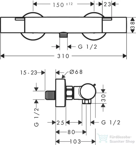 Hansgrohe Ecostat Fine termosztátos zuhany csaptelep, szálcsiszolt bronz 13324140