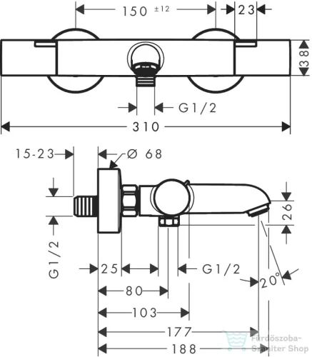 Hansgrohe Ecostat Fine termosztátos kádtöltő csaptelep, szálcsiszolt bronz 13325140