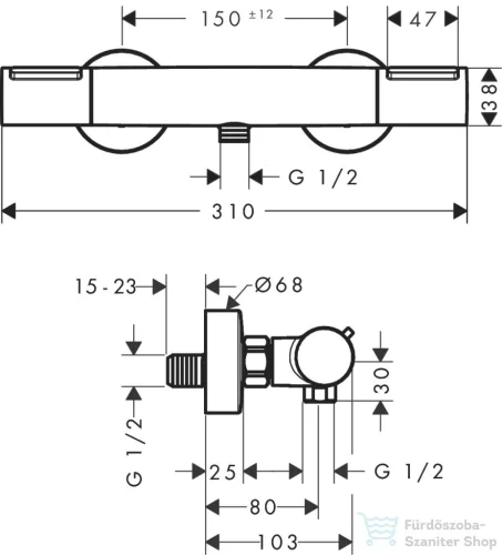Hansgrohe Ecostat Element termosztátos zuhany csaptelep, szálcsiszolt fekete króm 13346340