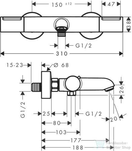 Hansgrohe Ecostat Element termosztátos kádtöltő csaptelep, szálcsiszolt fekete króm 13347340