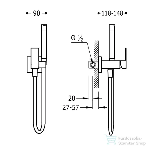 TRES Study Exclusive Fali bidet csaptelep kézizuhannyal matt fehér 134123BM