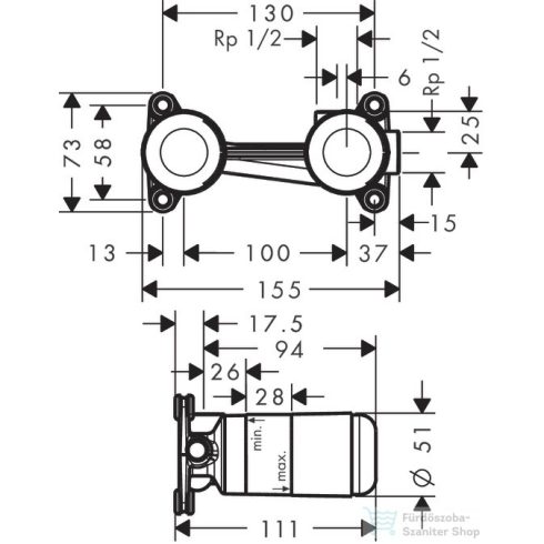 Hansgrohe AX 2-lyukú mcspt alaptest falsík alatti DN15 13623180