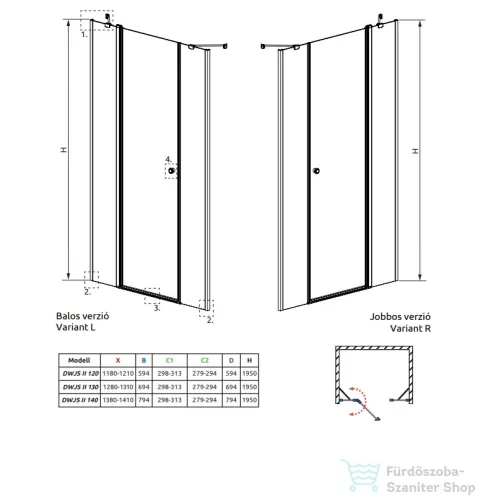 Radaway Eos DWJS II 130 zuhanyajtó balos 13799455-01L