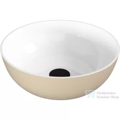   Sapho BANERA ROUND 39 cm-es öntöttmárvány mosdó leeresztő nélkül, fényes fehér/matt bézs 14337_82