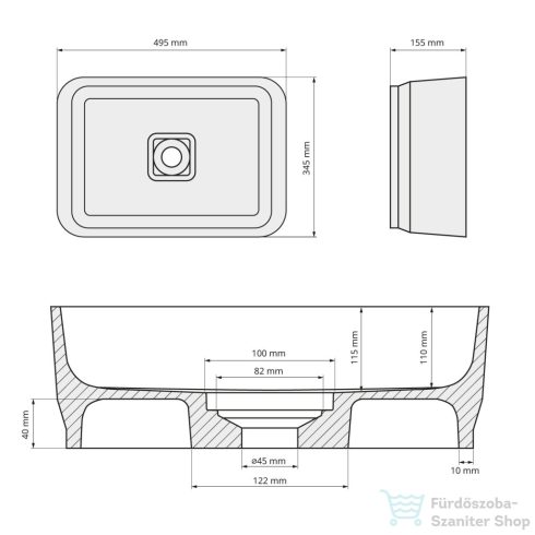 Sapho BANERA SQUARE öntöttmárvány mosdó, 50x36cm (14596)