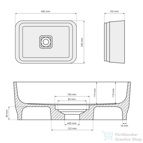 Sapho BANERA SQUARE öntöttmárvány mosdó, 50x36cm (14596)