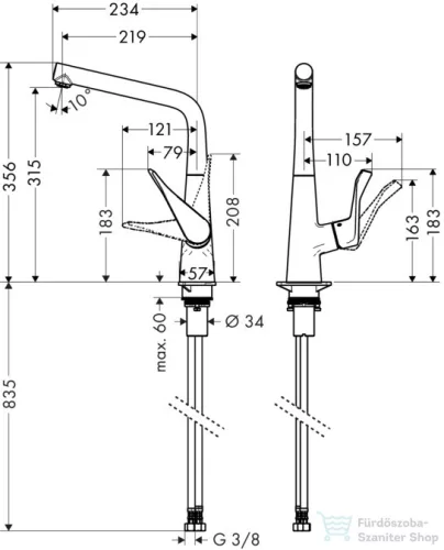 Hansgrohe HG Metris konyhai csaptelep elforgatható kifolyóval, rozsdamentes acél hatású  14822800