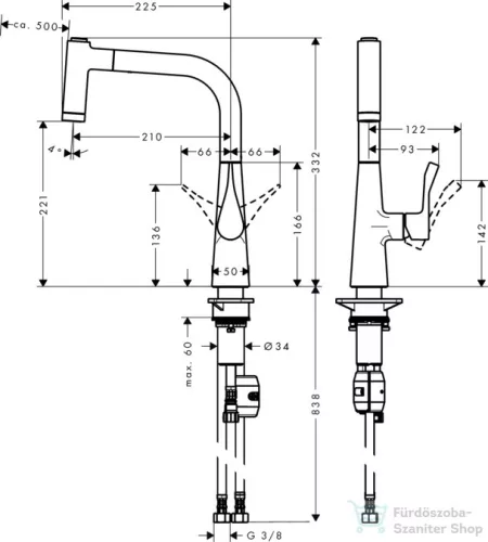 Hansgrohe Metris egykaros konyhai csaptelep 220 kihúzható kifolyóval, rozsdamentes acél hatású 14834800