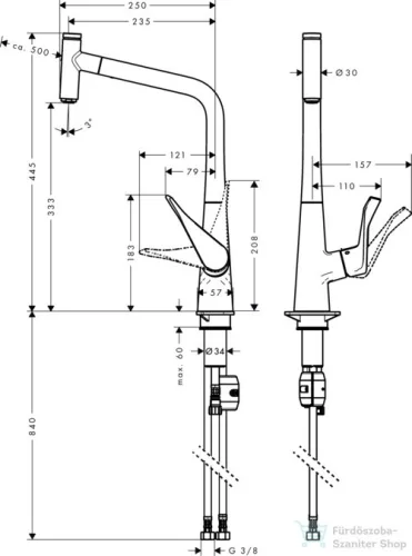 Hansgrohe HG Metris Select egykaros konyhai csaptelep kihúzható kifolyóval 14884000