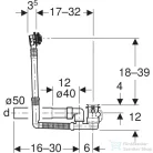 Geberit 32 cm-es excenteres automata le- és túlfolyógarnitúra beépítő készlet nélkül,ellenáram elvvel,150.595.00.6