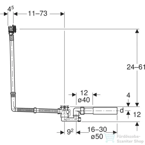 Geberit 73 cm-es excenteres le- és túlfolyógarnitúra összefolyóval, beépítő készlet nélkül 150.701.00.6