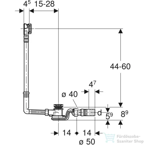 Geberit Pushcontrol le- és túlfolyógarnitúra beépítő készlettel,60 cm magasság,króm 150.752.21.6