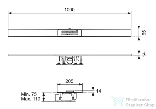 TECE Lineo rozsdamentes acél vágható folyóka szett 100 cm, szálcsiszolt 15301100