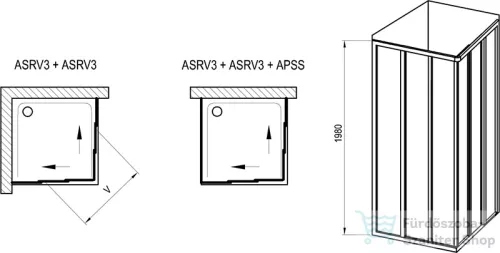 Ravak SUPERNOVA ASRV3-75 75 cm-es zuhanyajtó (csak az egyik oldal),fehér+pearl 15V301R211