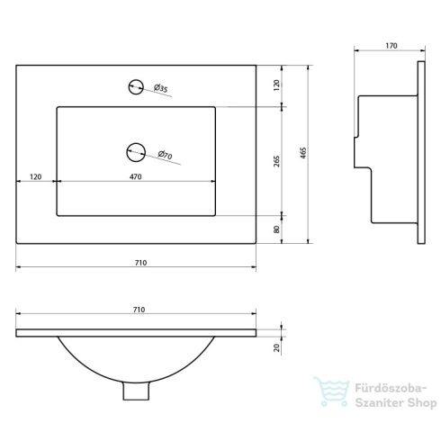 Sapho SLIM kerámiamosdó, 70x46cm (1601-70)