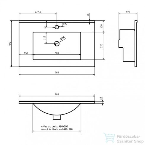 Sapho SLIM mosdó 75x1,6x46 cm 1601-75