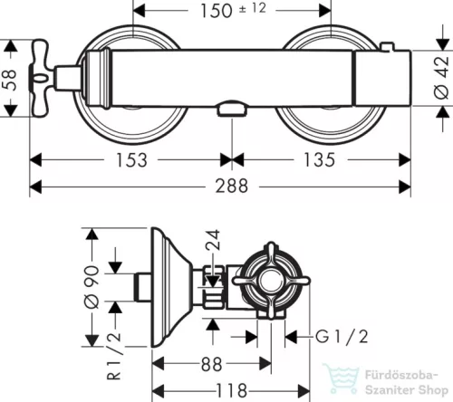 Hansgrohe Axor Montreux termosztátos zuhany csaptelep zuhanyszett nélkül,polírozott arany hatású 16261990