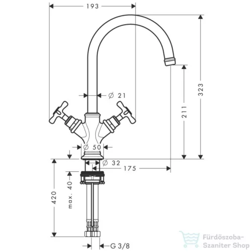 Hansgrohe AXOR MONTREUX kétkaros mosdó csaptelep DN15, automata leeresztővel, króm 16502000