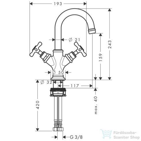 Hansgrohe AXOR MONTREUX kétkaros mosdó csaptelep automata leeresztővel,polírozott arany hatású 16505990