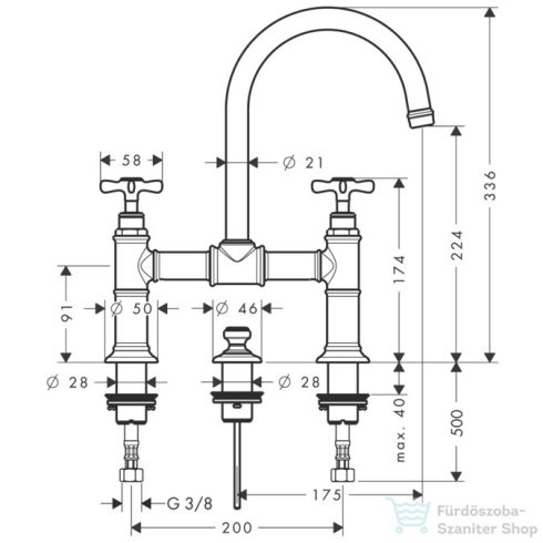 Hansgrohe AXOR MONTREUX felsőhidas mosdó csaptelep automata leeresztővel,szálcsiszolt fekete króm 16510340