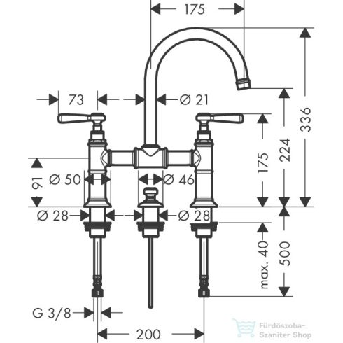 Hansgrohe AXOR MONTREUX 220 kétkaros mosdó csaptelep automata leeresztővel,polírozott fekete króm 16511330