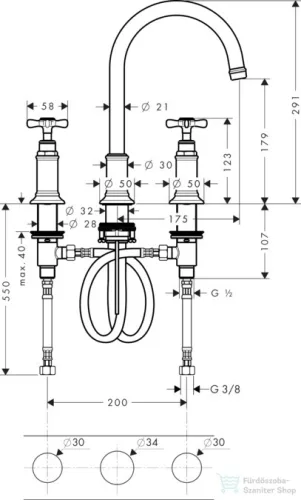 Hansgrohe AXOR MONTREUX 3-lyukú mosdó csaptelep DN15, automata leeresztővel, króm 16513000