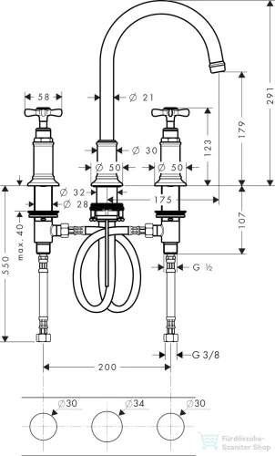 Hansgrohe AXOR MONTREUX 3 üléses mosdó csaptelep DN15, automata leeresztővel,rozsdamentes acél hatású 16513800
