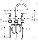 Hansgrohe AXOR MONTREUX 180 3 üléses mosdó csaptelep automata leeresztővel,polírozott fekete króm 16514330