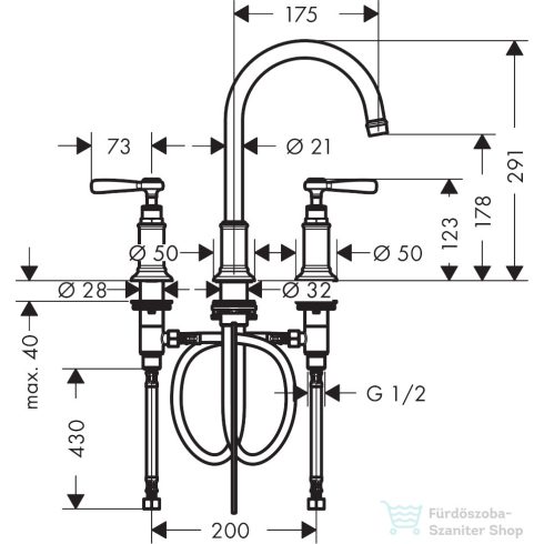 Hansgrohe AXOR MONTREUX 180 3 üléses mosdó csaptelep automata leeresztővel,polírozott fekete króm 16514330