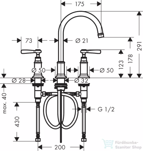 Hansgrohe AXOR MONTREUX 180 3 üléses mosdó csaptelep automata leeresztővel,szálcsiszolt sárgaréz hatású 16514950