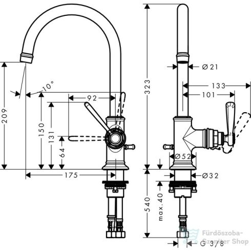 Hansgrohe AXOR MONTREUX 210 mosdó csaptelep automata leeresztővel,szálcsiszolt sárgaréz hatású 16517950