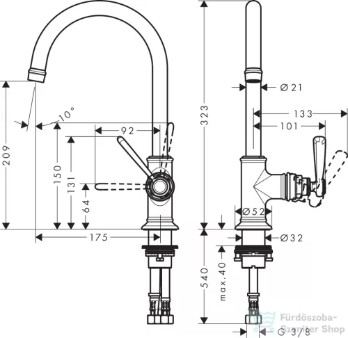 Hansgrohe AXOR MONTREUX 210 mosdó csaptelep nem zárható leeresztővel,szálcsiszolt sárgaréz hatású 16518950