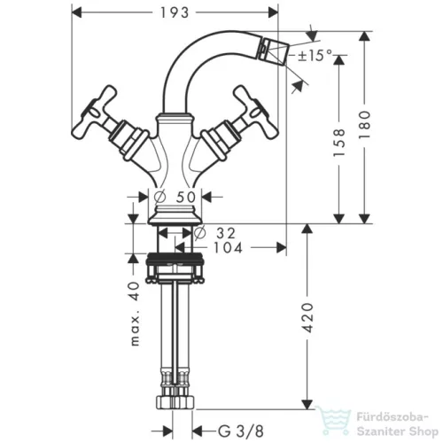 Hansgrohe Axor Montreux kétkaros bidé csaptelep automata leeresztővel,szálcsiszolt fekete króm 16520340