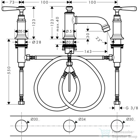 Hansgrohe AXOR MONTREUX falsík alatti mosdó csaptelep automata leeresztővel,polírozott fekete króm 16535330