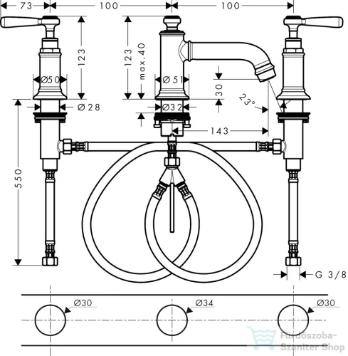 Hansgrohe AXOR MONTREUX falsík alatti mosdó csaptelep automata leeresztővel,szálcsiszolt sárgaréz hatású 16535950