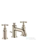 Hansgrohe AXOR MONTREUX 3-lyukú mosdó csaptelep 30 keresztfogantyúval, automata leeresztővel, szálcsiszolt nikkel 16536820