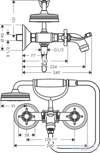 Hansgrohe AXOR MONTREUX kétkaros kádcsaptelep, króm 16540000