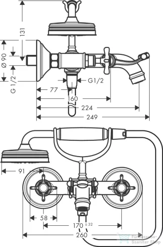 Hansgrohe AXOR MONTREUX kádtöltő csaptelep zuhanyszettel,polírozott fekete króm 16540330