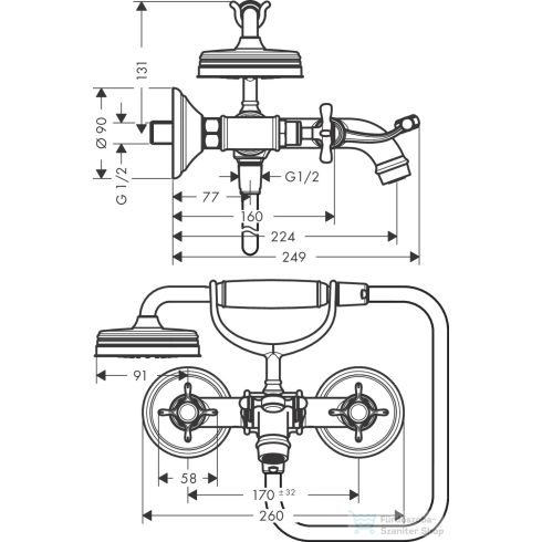 Hansgrohe AXOR MONTREUX kádtöltő csaptelep zuhanyszettel,polírozott arany hatású 16540990