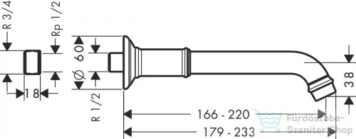 Hansgrohe Axor Montreux kád kifolyó,szálcsiszolt sárgaréz hatású 16541950