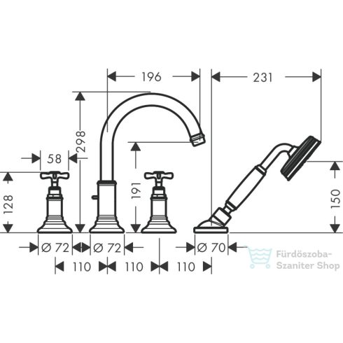 Hansgrohe AXOR MONTREUX 4 üléses épített peremre szerelhető kádcsaptelep,szálcsiszolt fekete króm 16544340