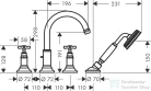 Hansgrohe AXOR MONTREUX 4 üléses épített peremre szerelhető kádtöltő csaptelep,szálcsiszolt sárgaréz hatású 16544950