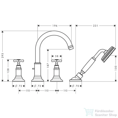 Hansgrohe AXOR MONTREUX 4-lyukú, peremre szerelhető kádcsaptelep, króm 16546000