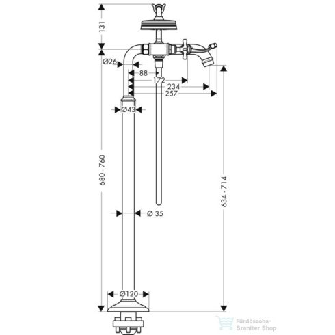 Hansgrohe AXOR MONTREUX kétkaros, szabadonálló kádcsaptelep, szálcsiszolt nikkel 16547820